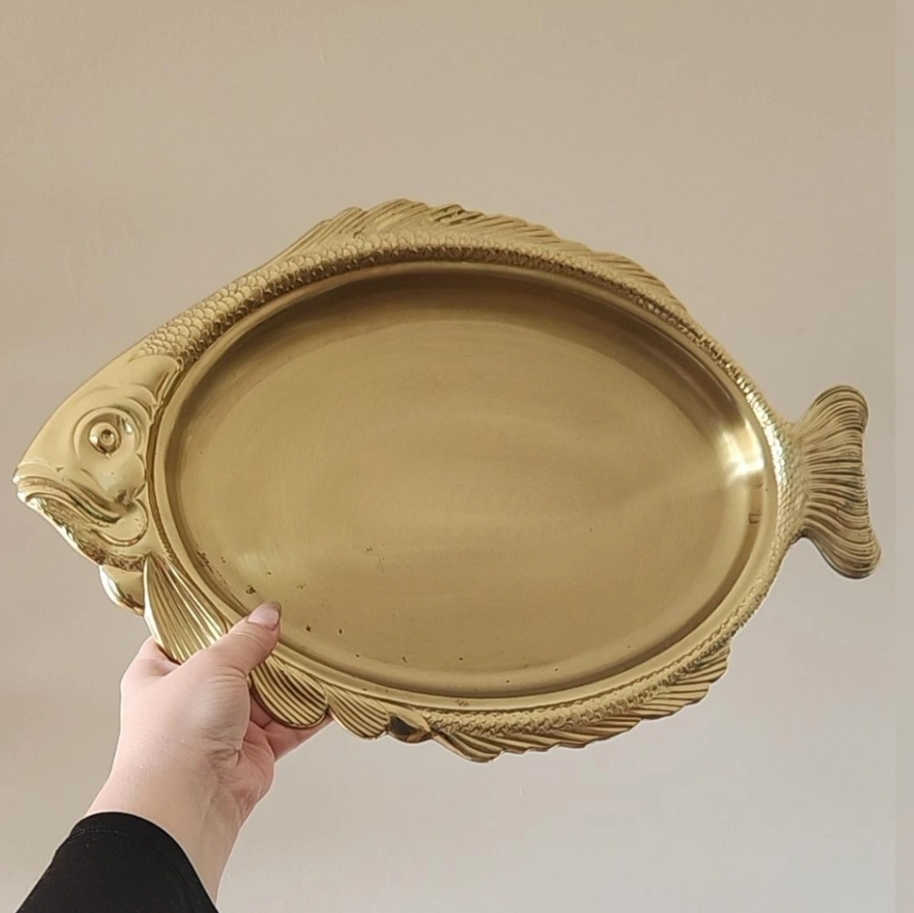 Vintage brass fish platter
